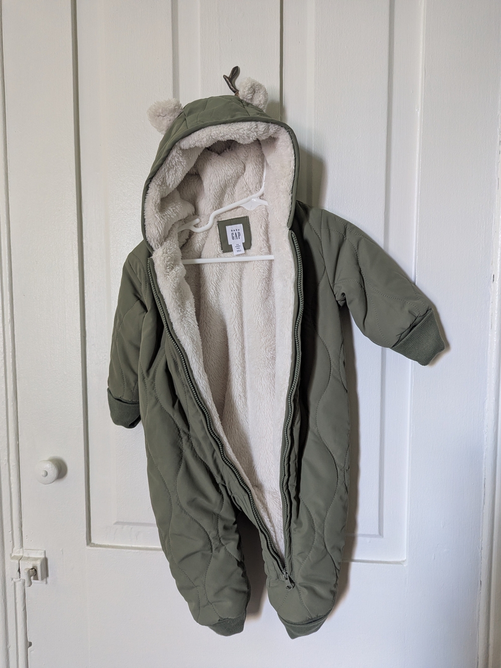 GAP Olive Green Cozy Sherpa-Lined Baby Snowsuit
